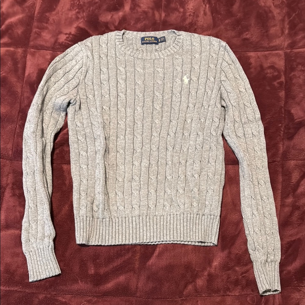 Polo by Ralph Lauren Gray Crewneck Cable Knit Sweater